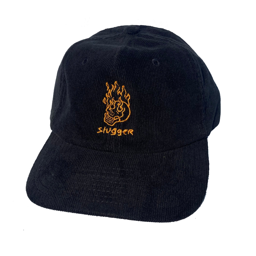Slugger Flaming Skull 6 Panel Cord Strapback Cap - Black