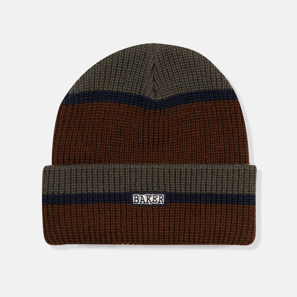 Baker Skateboards Brand Logo Block Beanie - Grey/Navy/Brown