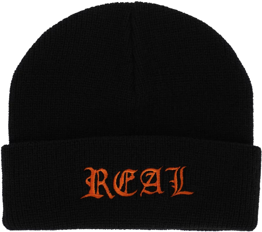 Real Skateboards Script Cuff Beanie - Black/Orange
