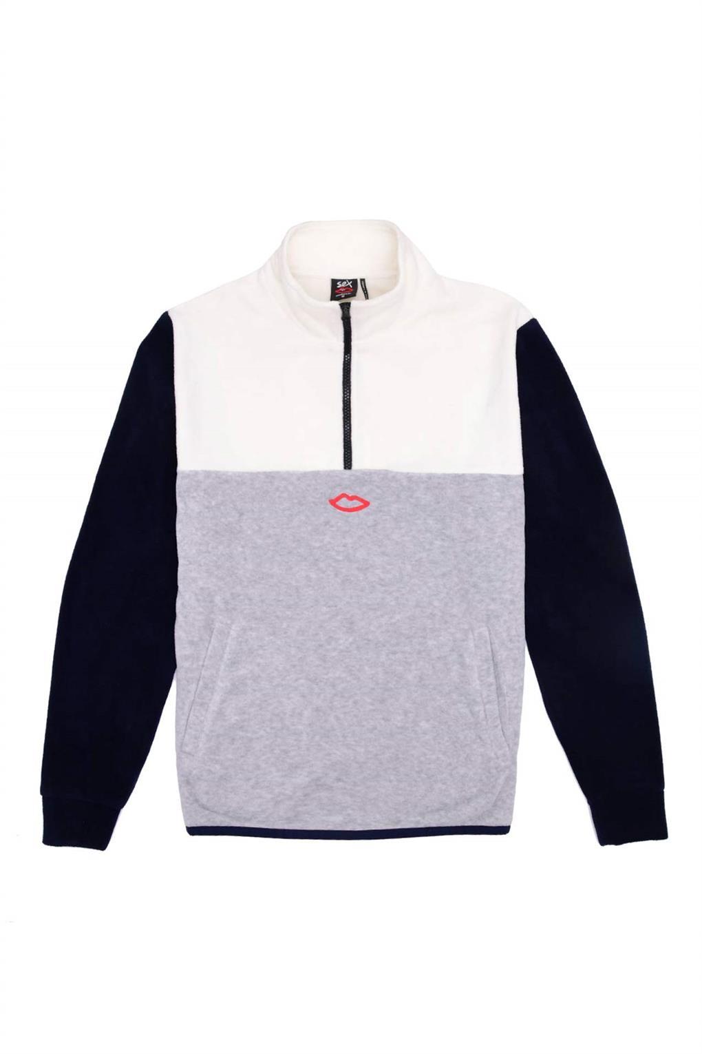 Sex Skateboards 3 Way Quarter Zip Fleece - Off White/Navy/Grey