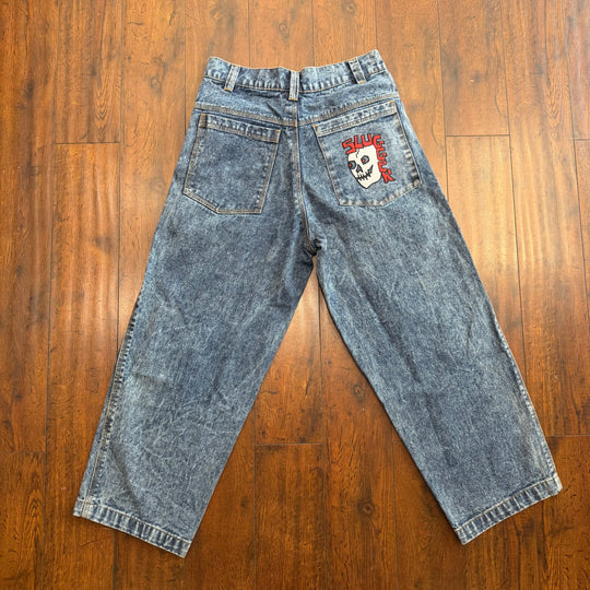 Slugger Skullet Stone Wash Denim Jeans - Washed Blue