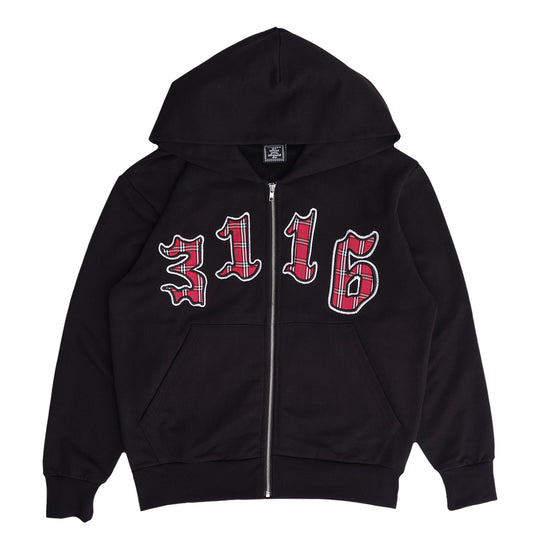 Always Do What You Should Do 3116 Applique Zip Up Hoodie - Black