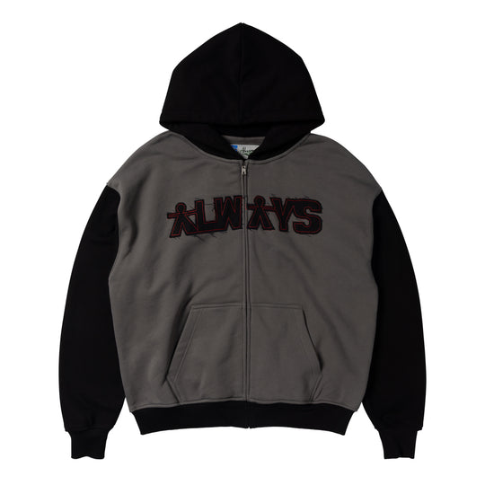 Always Do What You Should Do Human Applique Zip Up Hoodie - Black