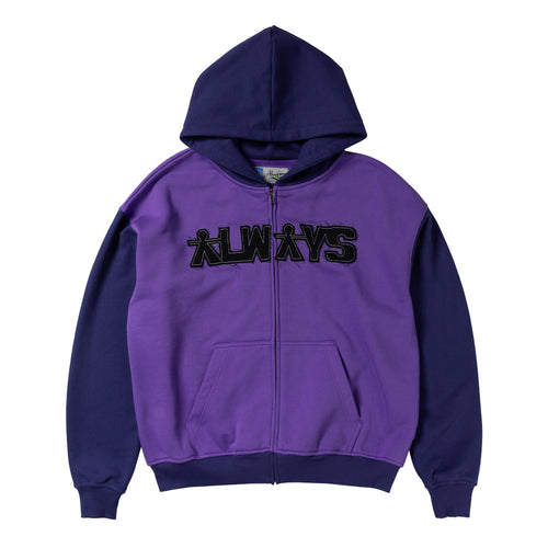 Always Do What You Should Do Human Applique Zip Up Hoodie - Purple
