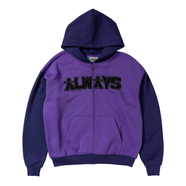 Always Do What You Should Do Human Applique Zip Up Hoodie - Purple
