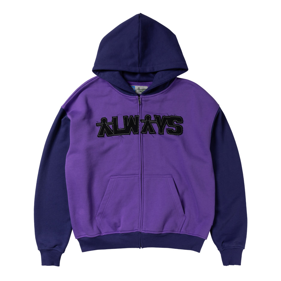 Always Do What You Should Do Human Applique Zip Up Hoodie - Purple