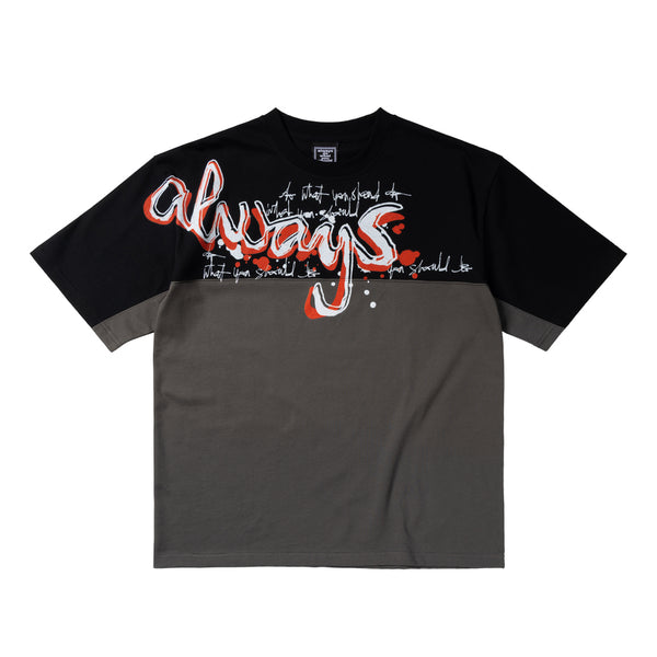 Always Do What You Should Do Waza Panelled T- Shirt - Grey/Black