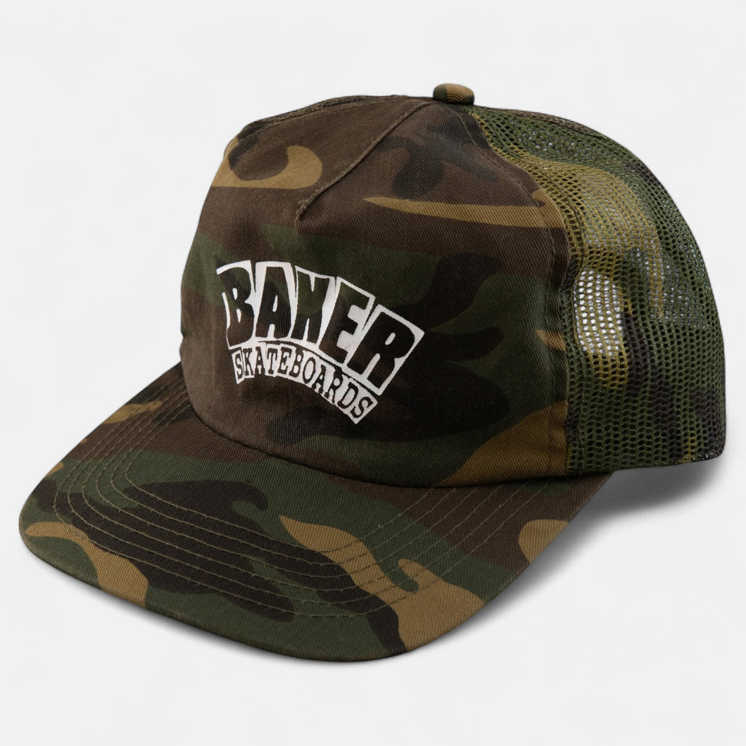 Baker Skateboards Arch Logo Trucker Snapback Cap - Camo Mesh