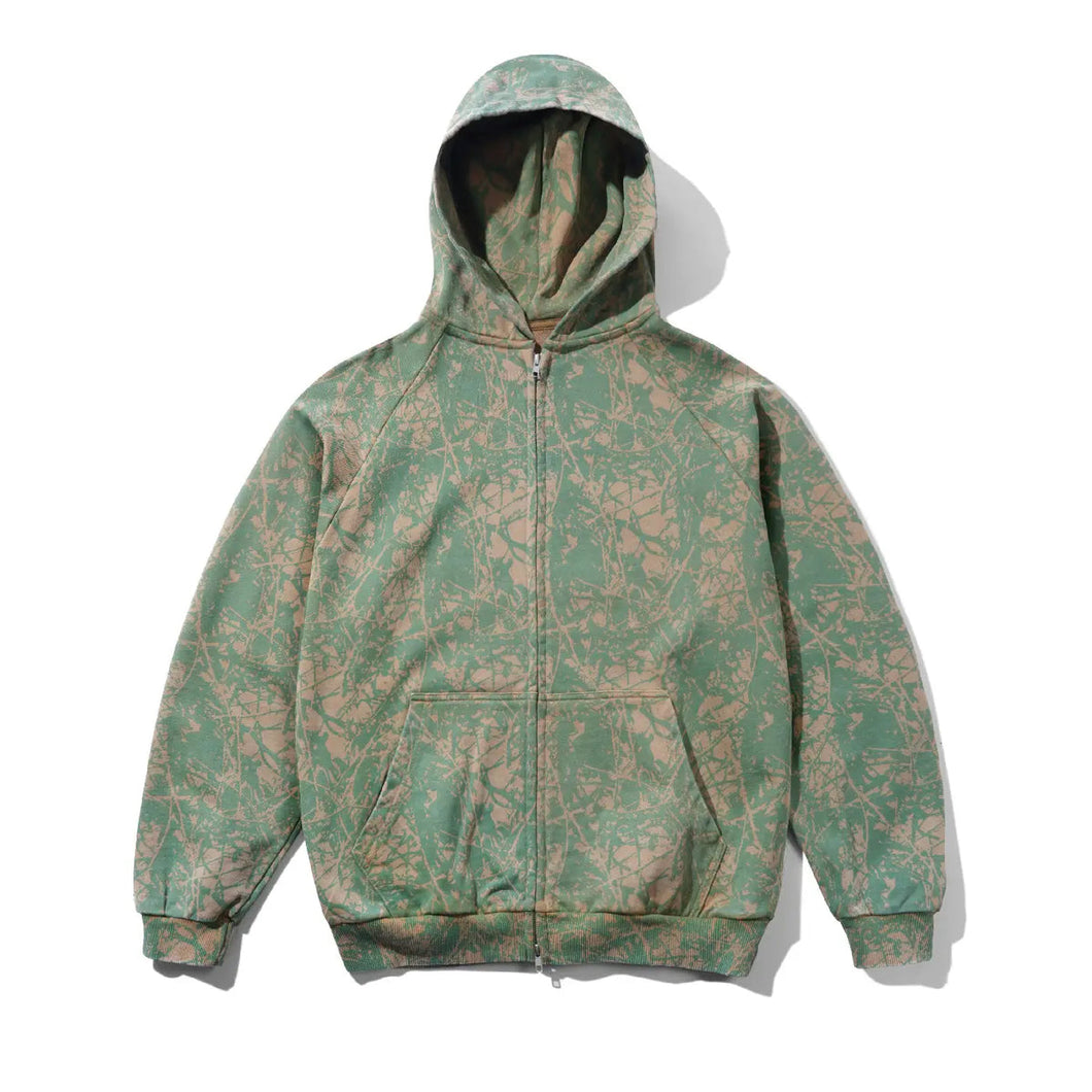 Butter Goods Woods Camo Zip-Thru Hoodie - Washed Sage