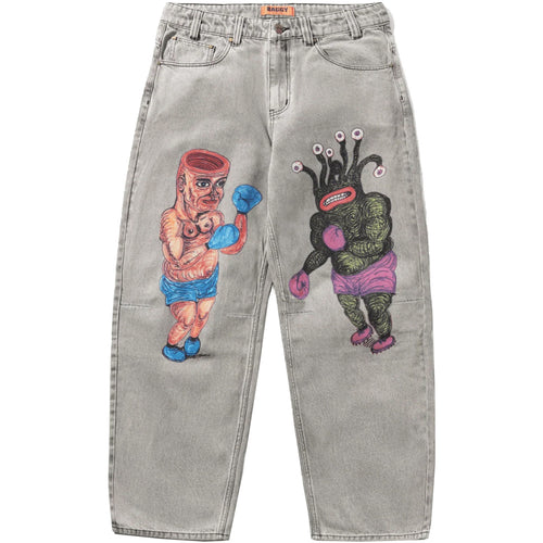 Butter Goods X Daniel Johnston Boxing Denim Jeans, Washed Grey
