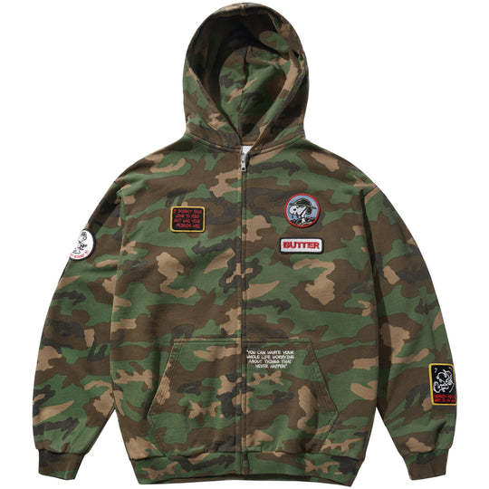 Butter Goods X Peanuts Patches Zip Up Hood - Washed Camo