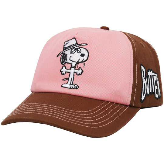 Butter Goods X Peanuts Spike 5 Panel Cap - Brown/Light Pink