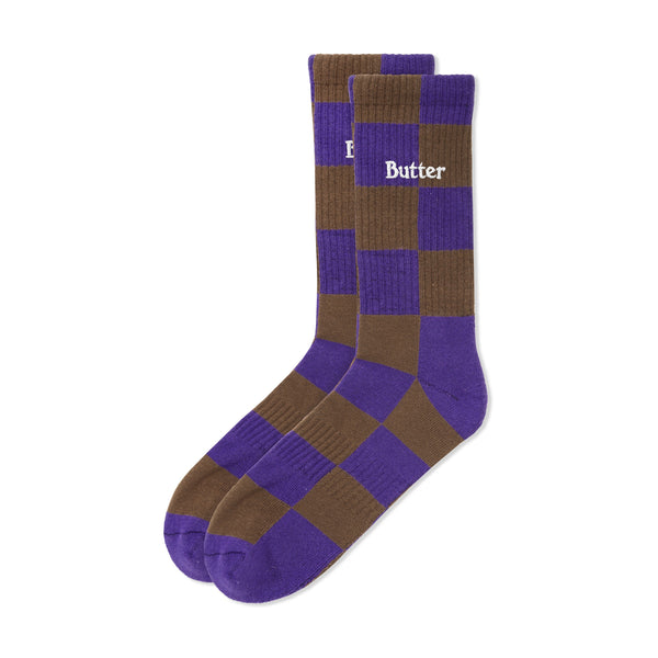 Butter Goods - Checkered Socks - Brown / Indigo