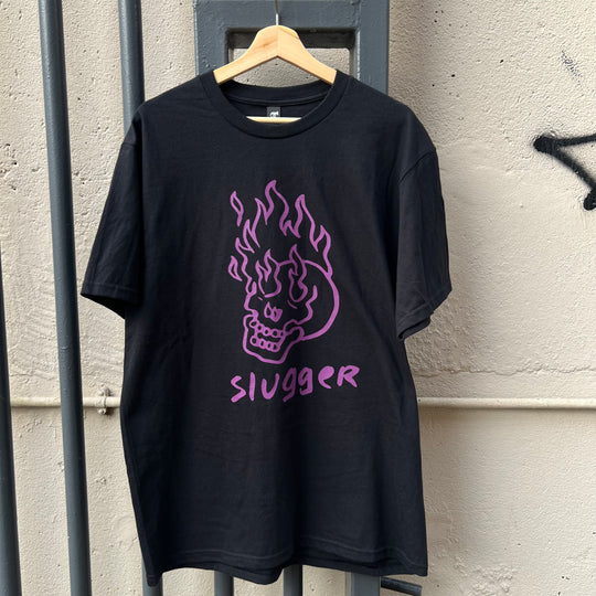 Slugger Flaming Skully T-shirt black /Purple Print