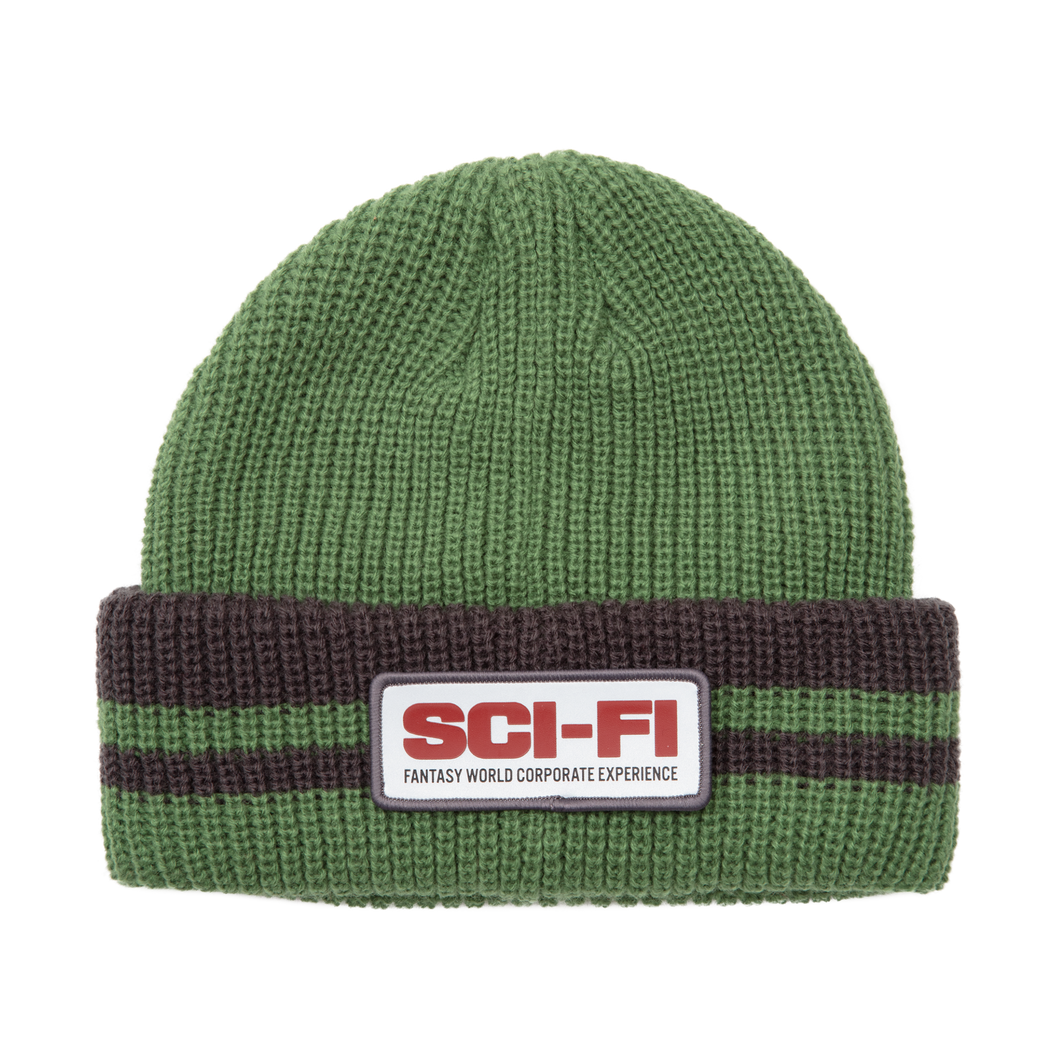 Sci-Fi Fantasy Reflective Patch Beanie - Olive / Grey