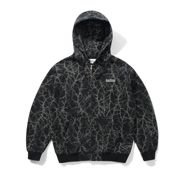 Butter Goods Thorn Camo Waffle Zip-Thru Hood - Black
