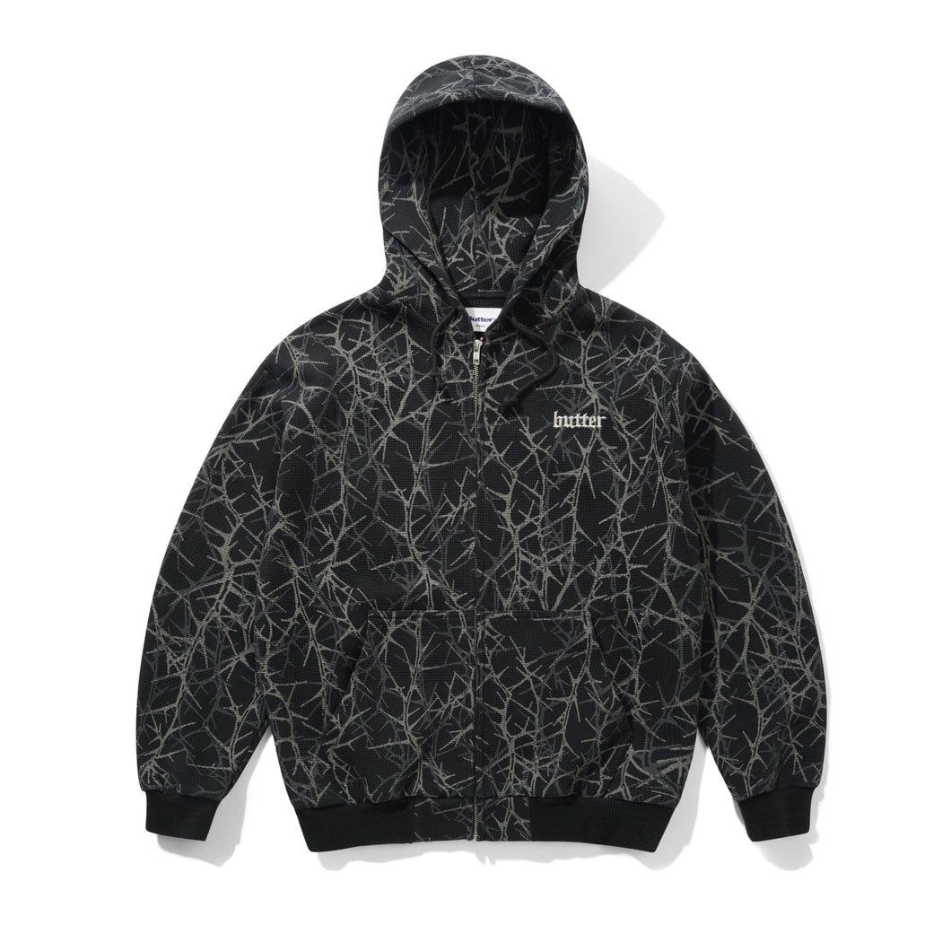 Butter Goods Thorn Camo Waffle Zip-Thru Hood - Black