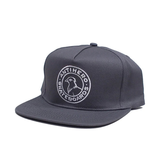 Anti Hero Basic Pigeon Round Snapback Cap - Charcoal / White
