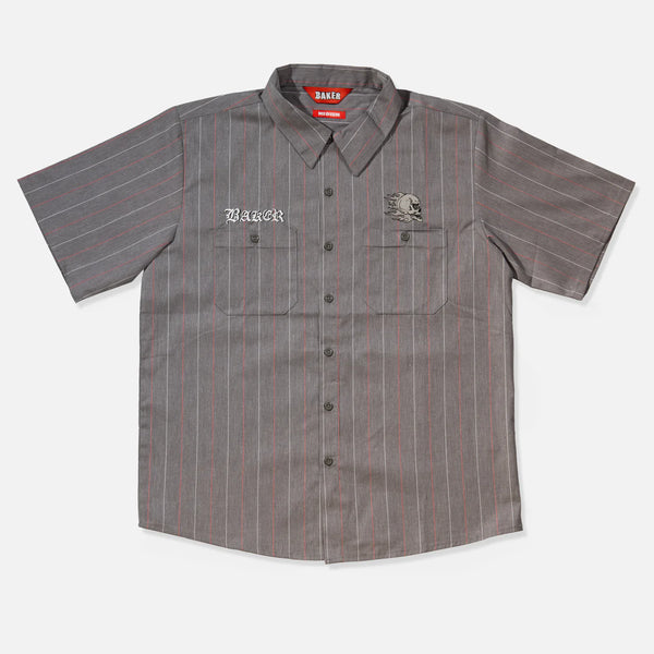 Baker Torqued Pinstriped Work Shirt - Charcoal