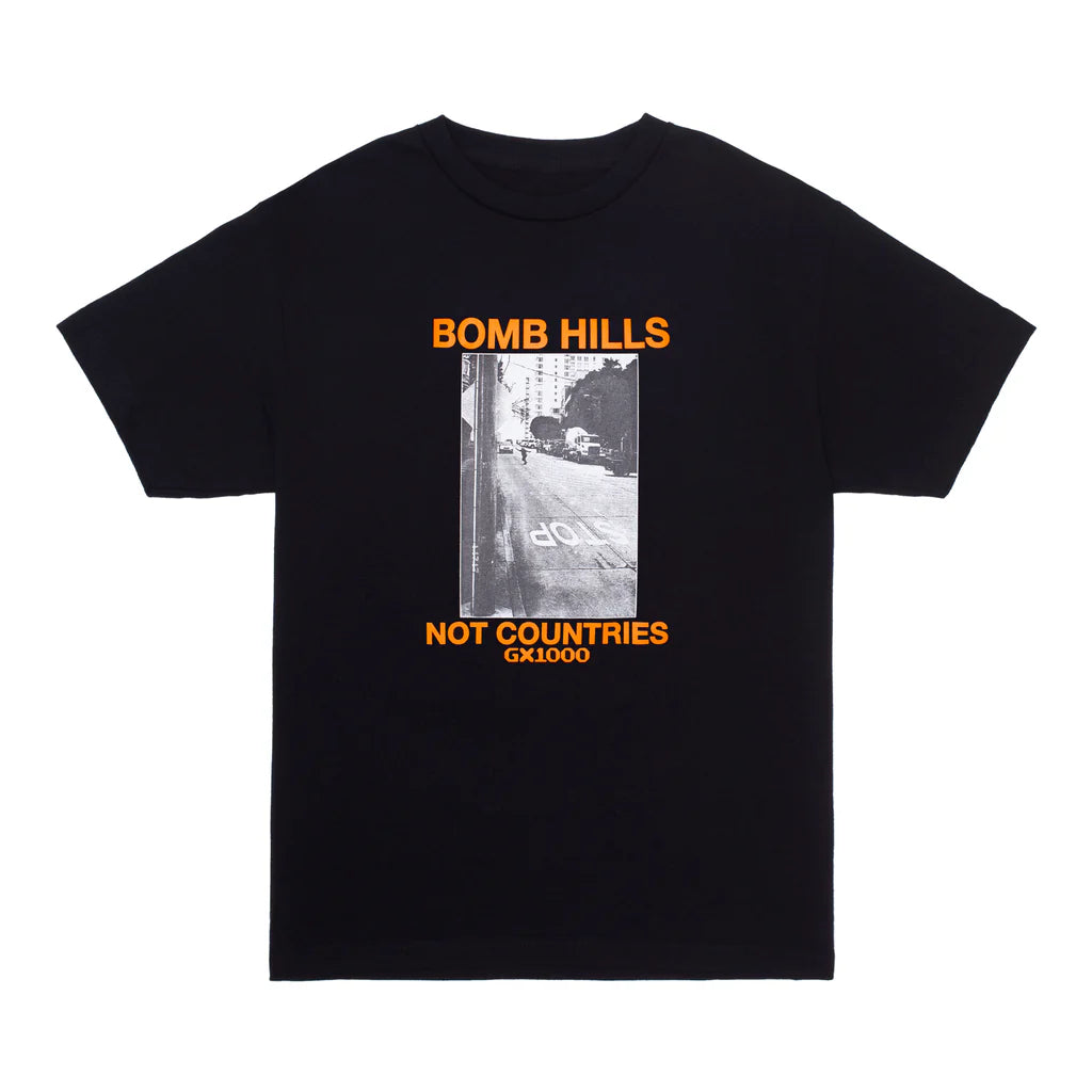 GX1000 Bomb Hills Not Countries Tee - Black With Orange Print