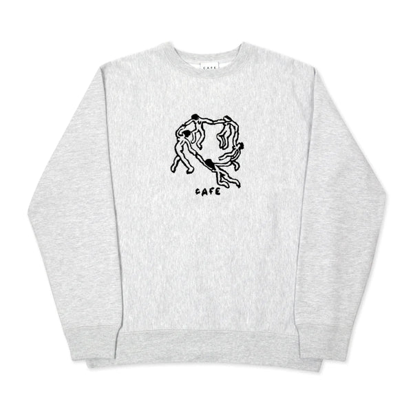 Skateboard Cafe Dance Circle Embroidered Crewneck - Heather Grey