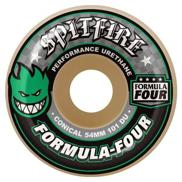 Spitfire Formula Four Skateboard Wheels Conical Green 101DU Natural 54mm