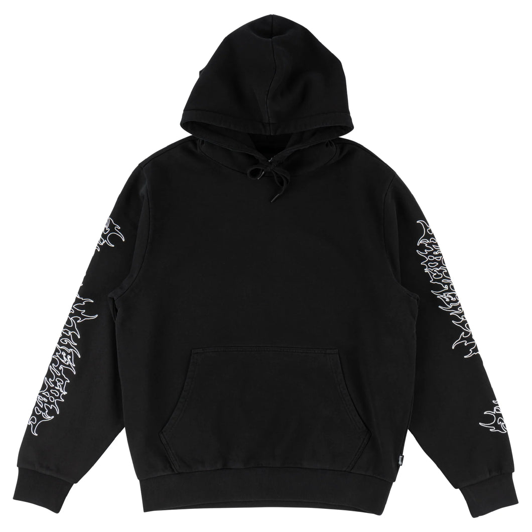 Welcome Skateboards Barb Sleeve Embroidered Pigment Dyed Hoodie Blac Slugger Skate Store
