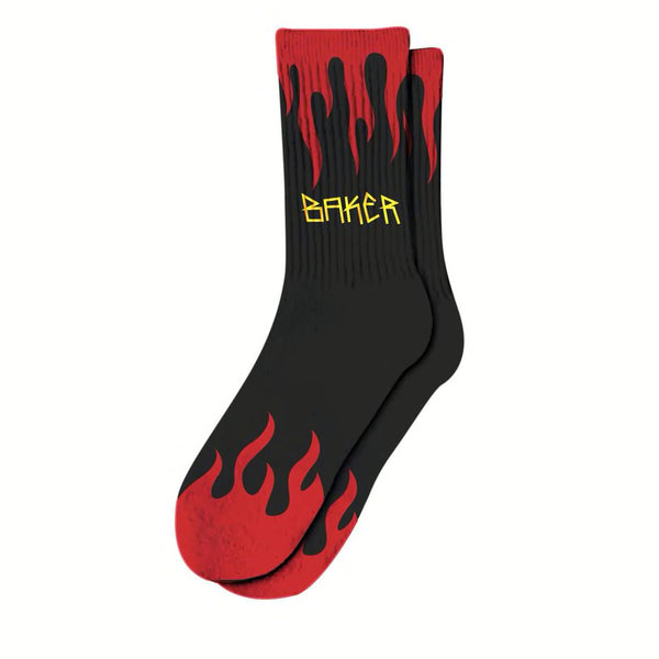 Baker Crew Flame Socks - Black/Red (pair)