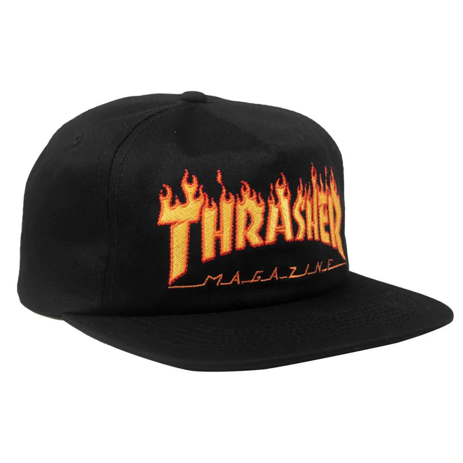 Thrasher Magazine - Flame Logo EMB Snapback Cap - Black