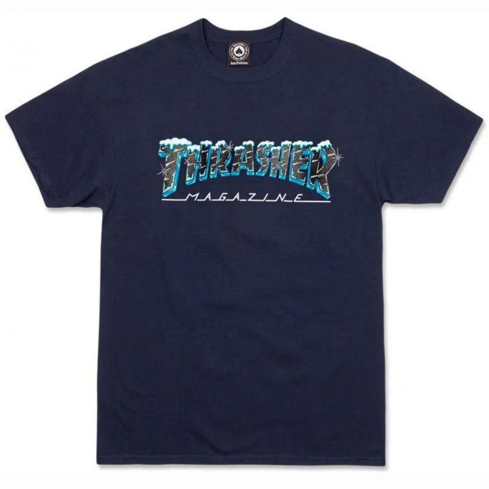 Thrasher Magazine Black Ice T-shirt Navy – Slugger Skate Store