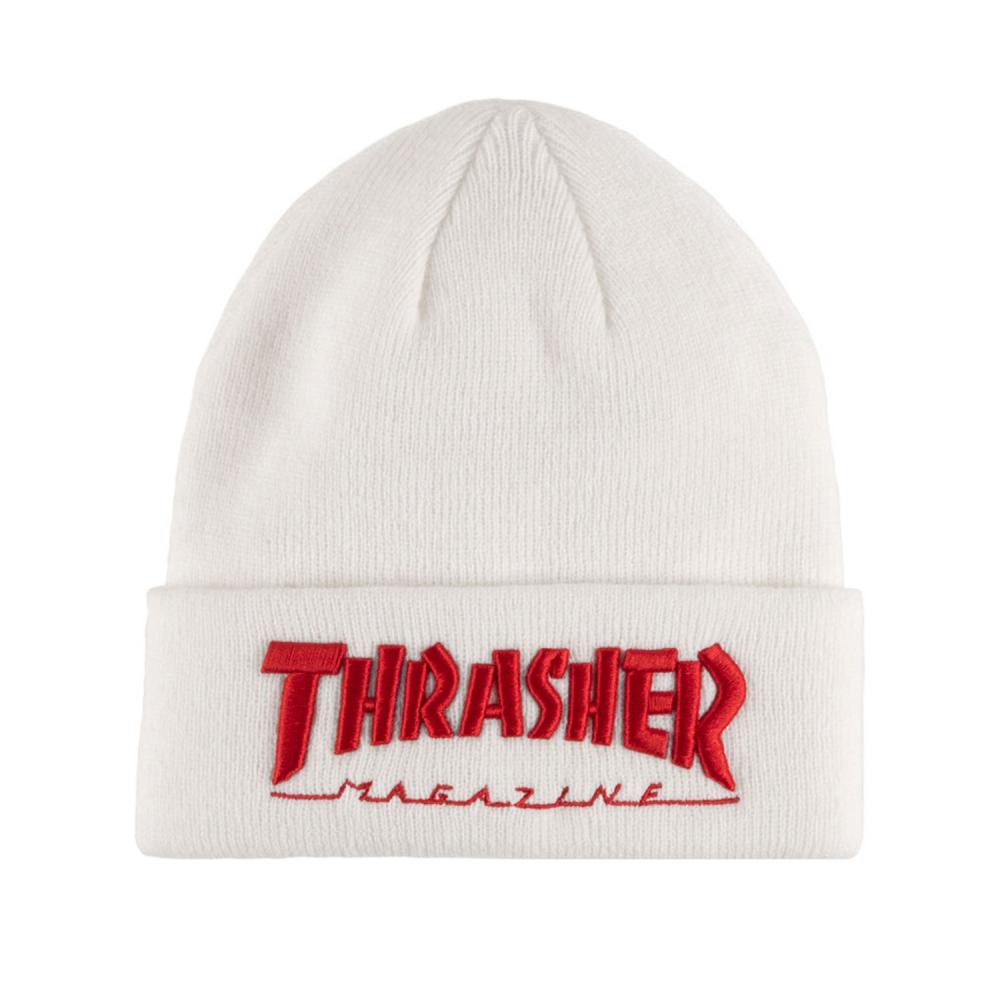 Thrasher Magazine Logo Embroidered Beanie - White