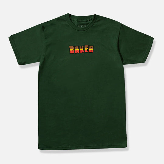 Baker Skateboards Yellow Stripe Tee - Forest Green