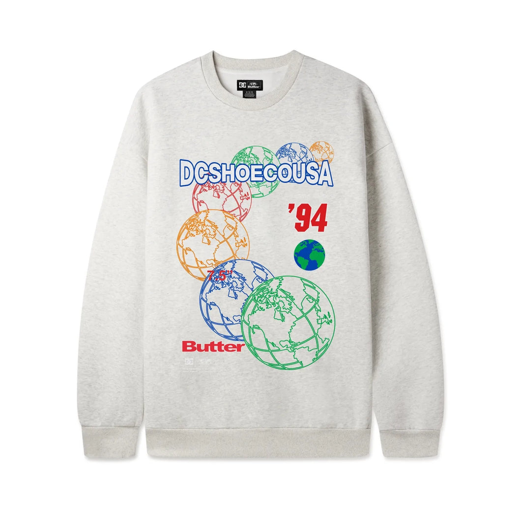 DC Skateboarding x Butter Goods World Crewneck - Snow Heather