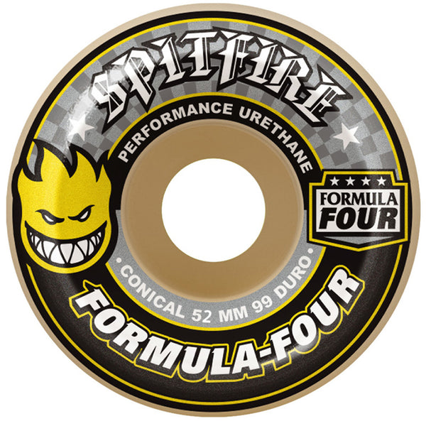 Spitfire Formula Four Skateboard Wheels Conical Yellow 99Du Natural 52mm