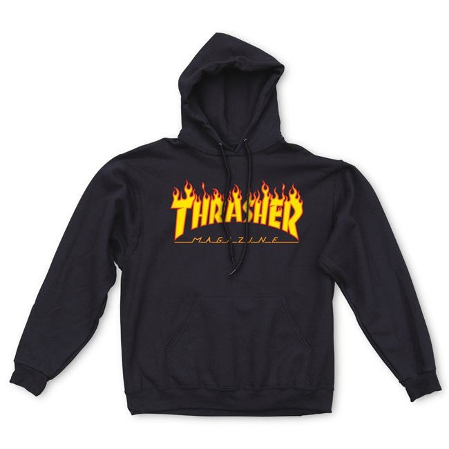 Thrasher Magazine Flame Logo Hoodie Black Slugger Skate Store