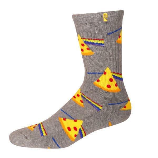 Psockadelic The Dark Side Of Pizza Socks - Heather Grey/Yellow
